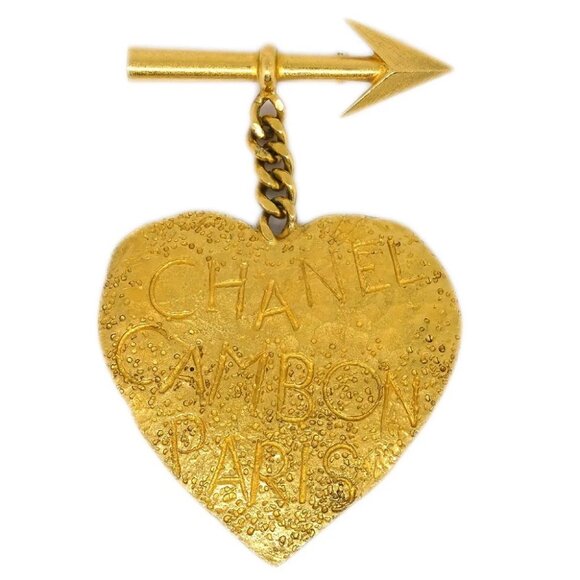Chanel Bow And Arrow Heart Brooch Pin Gold 93A 175577 - Picture 1 of 4